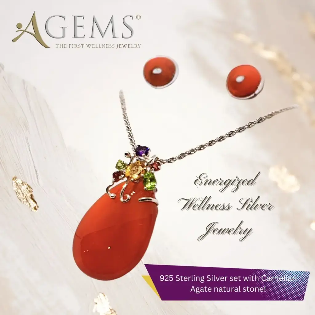 OGO-11: Energized Carnelian Agate Pendant & Earring Set
